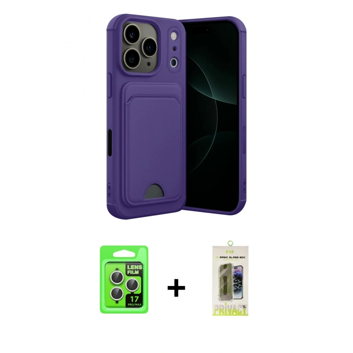 MARSİLYAN™- iPhone 17 Pro Kılıf Vadi Çizgi Prime - Siyah Joko Magic 5D Hayalet Cam + Raze Metal Kamera Lens - GS