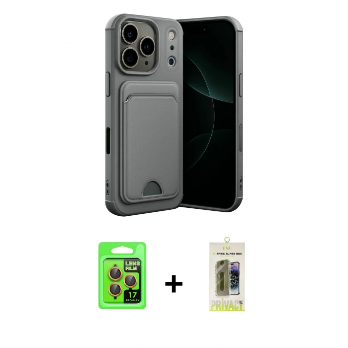 MARSİLYAN™- iPhone 17 Pro Kılıf Vadi Çizgi Prime - Siyah Joko Magic 5D Hayalet Cam + Raze Metal Kamera Lens - TU
