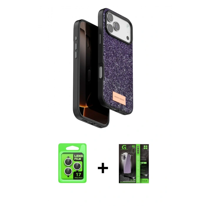 MARSİLYAN™- iPhone 17 Pro Kılıf Vadi Klasik Serisi - Şeffaf 360 Full Body Arka Koruyucu + Gümüş Raze Metal Kamera Lens