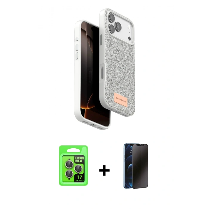 MARSİLYAN™- iPhone 17 Pro Kılıf Vadi Klasik Serisi - Siyah 3D Antistatik Hayalet Cam Ekran Koruyucu + Raze Metal Kamera Lens - GI