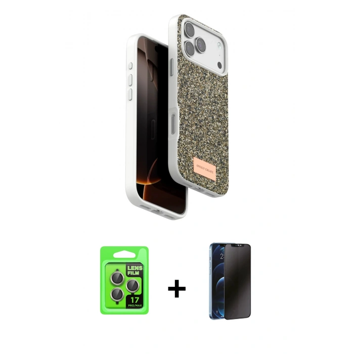 MARSİLYAN™- iPhone 17 Pro Kılıf Vadi Klasik Serisi - Siyah 3D Antistatik Hayalet Cam Ekran Koruyucu + Raze Metal Kamera Lens - GI