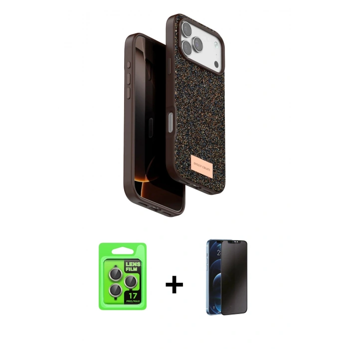 MARSİLYAN™- iPhone 17 Pro Kılıf Vadi Klasik Serisi - Siyah 3D Antistatik Hayalet Cam Ekran Koruyucu + Raze Metal Kamera Lens - GI