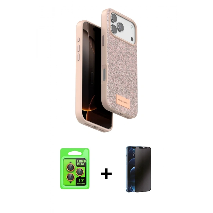 MARSİLYAN™- iPhone 17 Pro Kılıf Vadi Klasik Serisi - Siyah 3D Antistatik Hayalet Cam Ekran Koruyucu + Raze Metal Kamera Lens - TU