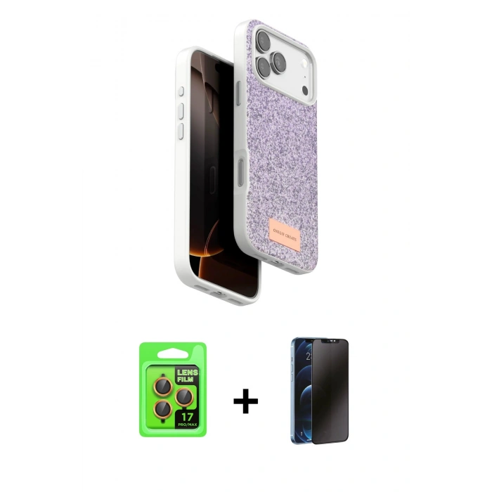 MARSİLYAN™- iPhone 17 Pro Kılıf Vadi Klasik Serisi - Siyah 3D Antistatik Hayalet Cam Ekran Koruyucu + Raze Metal Kamera Lens - TU