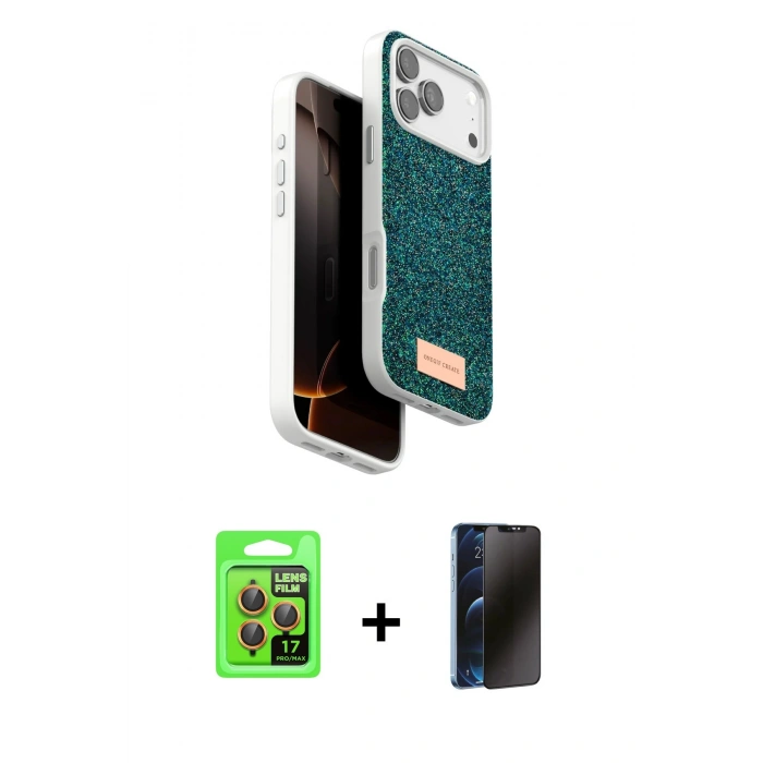MARSİLYAN™- iPhone 17 Pro Kılıf Vadi Klasik Serisi - Siyah 3D Antistatik Hayalet Cam Ekran Koruyucu + Raze Metal Kamera Lens - TU