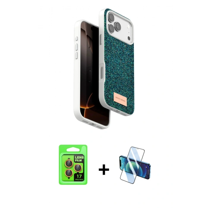 MARSİLYAN™- iPhone 17 Pro Kılıf Vadi Klasik Serisi - Siyah 3D Antistatik Seramik Nano Ekran Koruyucu + Raze Metal Kamera Lens - TU