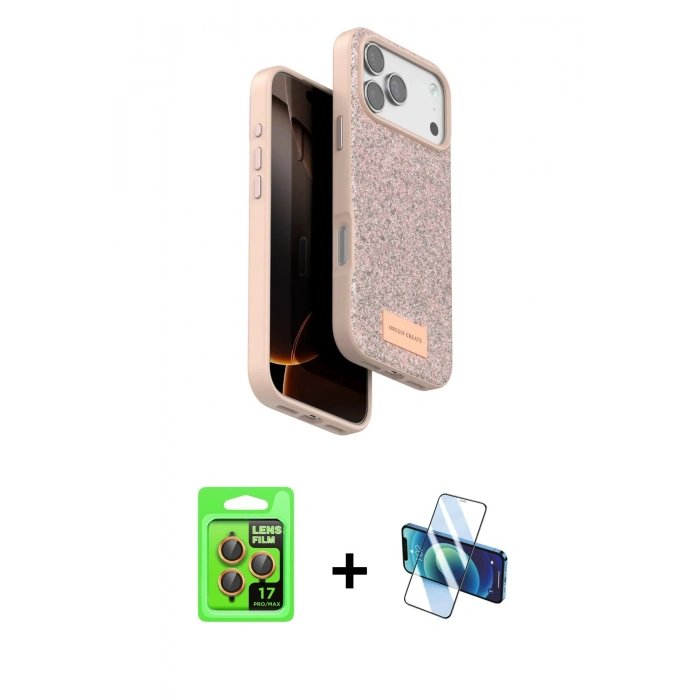 MARSİLYAN™- iPhone 17 Pro Kılıf Vadi Klasik Serisi - Siyah 3D Antistatik Seramik Nano Ekran Koruyucu + Raze Metal Kamera Lens - TU