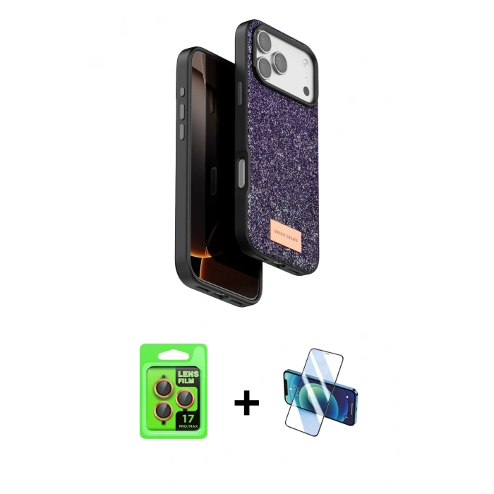 MARSİLYAN™- iPhone 17 Pro Kılıf Vadi Klasik Serisi - Siyah 3D Antistatik Seramik Nano Ekran Koruyucu + Raze Metal Kamera Lens - TU