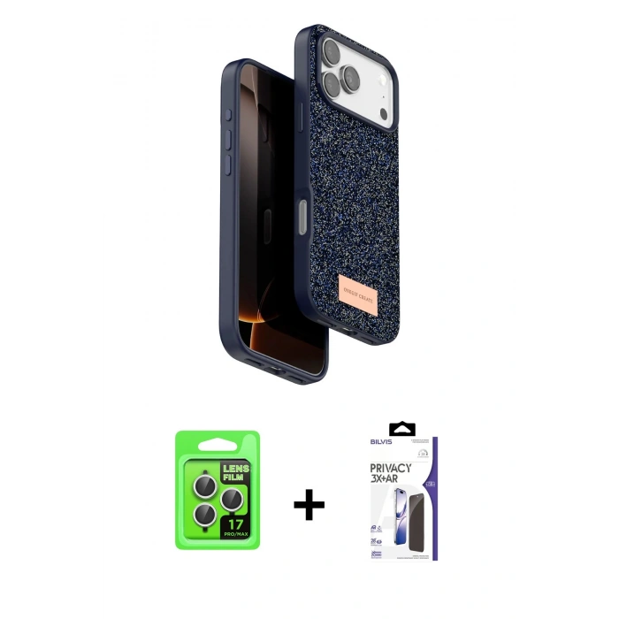 MARSİLYAN™- iPhone 17 Pro Kılıf Vadi Klasik Serisi - Siyah Bilvis 3X AR Hayalet Cam Ekran Koruyucu + Raze Metal Kamera Lens - GS