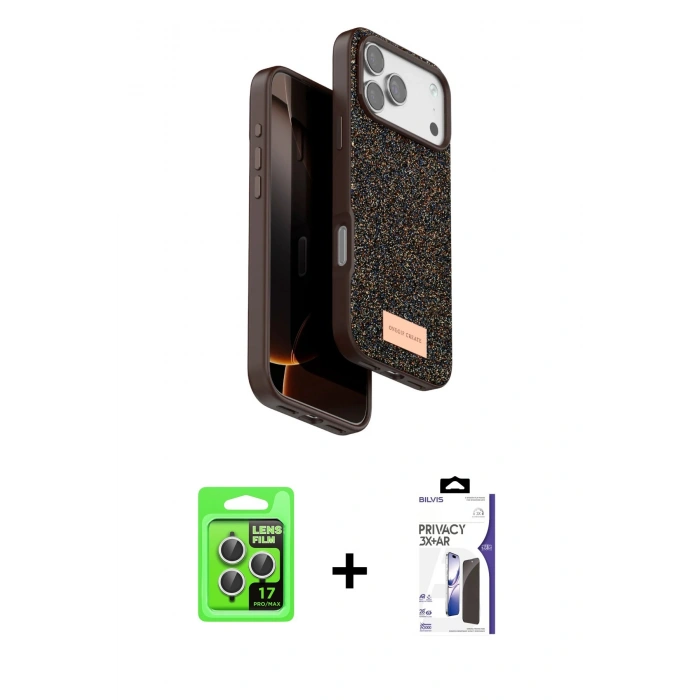 MARSİLYAN™- iPhone 17 Pro Kılıf Vadi Klasik Serisi - Siyah Bilvis 3X AR Hayalet Cam Ekran Koruyucu + Raze Metal Kamera Lens - GS