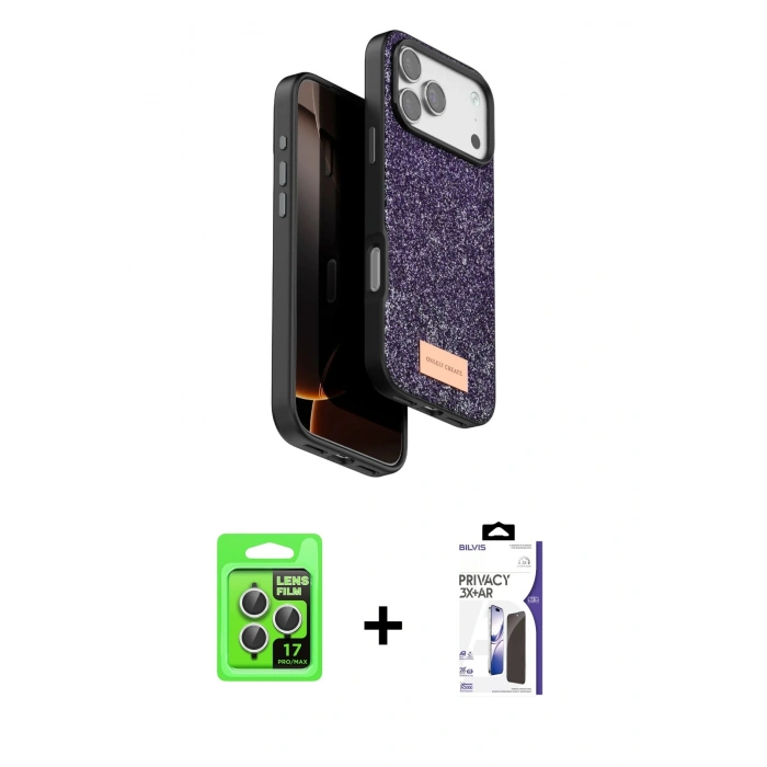 MARSİLYAN™- iPhone 17 Pro Kılıf Vadi Klasik Serisi - Siyah Bilvis 3X AR Hayalet Cam Ekran Koruyucu + Raze Metal Kamera Lens - GS