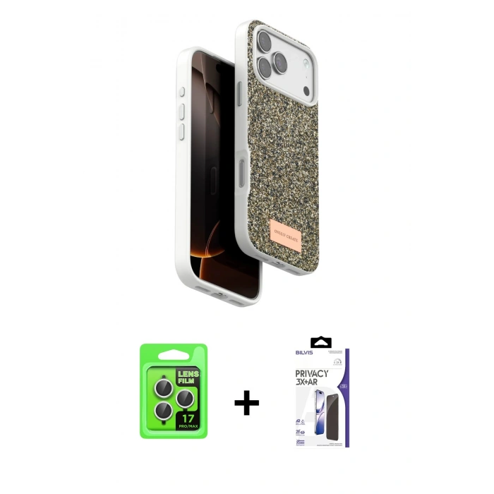 MARSİLYAN™- iPhone 17 Pro Kılıf Vadi Klasik Serisi - Siyah Bilvis 3X AR Hayalet Cam Ekran Koruyucu + Raze Metal Kamera Lens - GS