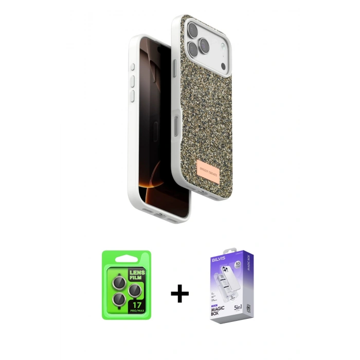 MARSİLYAN™- iPhone 17 Pro Kılıf Vadi Klasik Serisi - Siyah Bilvis 5in1 3D Magic Cam Ekran Koruyucu + Raze Metal Kamera Lens - GI