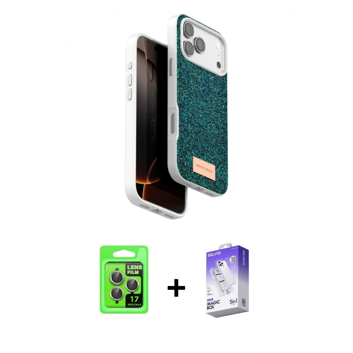 MARSİLYAN™- iPhone 17 Pro Kılıf Vadi Klasik Serisi - Siyah Bilvis 5in1 3D Magic Cam Ekran Koruyucu + Raze Metal Kamera Lens - GI