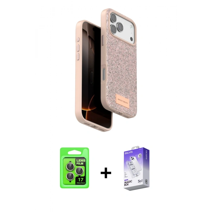 MARSİLYAN™- iPhone 17 Pro Kılıf Vadi Klasik Serisi - Siyah Bilvis 5in1 3D Magic Cam Ekran Koruyucu + Raze Metal Kamera Lens - GI