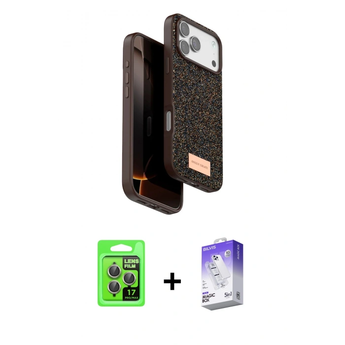 MARSİLYAN™- iPhone 17 Pro Kılıf Vadi Klasik Serisi - Siyah Bilvis 5in1 3D Magic Cam Ekran Koruyucu + Raze Metal Kamera Lens - GI