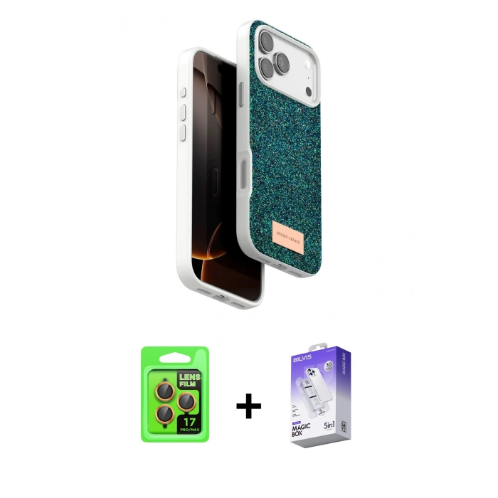 MARSİLYAN™- iPhone 17 Pro Kılıf Vadi Klasik Serisi - Siyah Bilvis 5in1 3D Magic Cam Ekran Koruyucu + Raze Metal Kamera Lens - TU