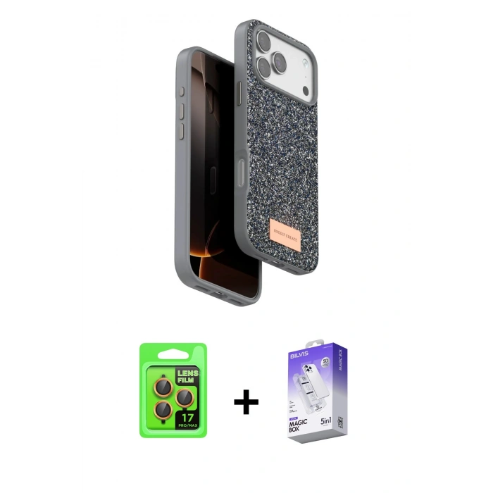 MARSİLYAN™- iPhone 17 Pro Kılıf Vadi Klasik Serisi - Siyah Bilvis 5in1 3D Magic Cam Ekran Koruyucu + Raze Metal Kamera Lens - TU