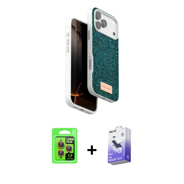 MARSİLYAN™- iPhone 17 Pro Kılıf Vadi Klasik Serisi - Siyah Bilvis 5in1 5D Magic Hayalet Cam Ekran Koruyucu + Raze Metal Kamera Lens - TU