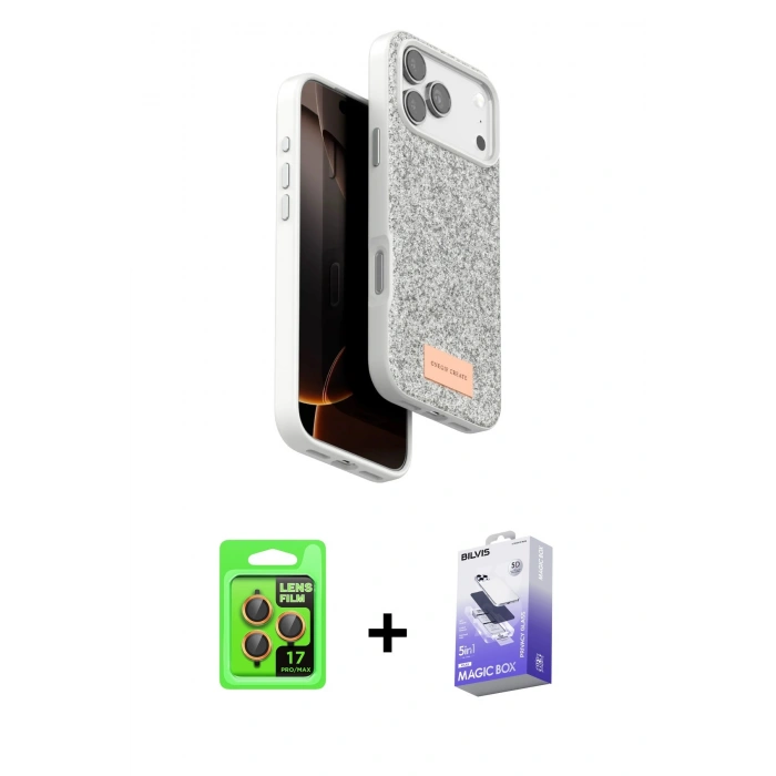 MARSİLYAN™- iPhone 17 Pro Kılıf Vadi Klasik Serisi - Siyah Bilvis 5in1 5D Magic Hayalet Cam Ekran Koruyucu + Raze Metal Kamera Lens - TU