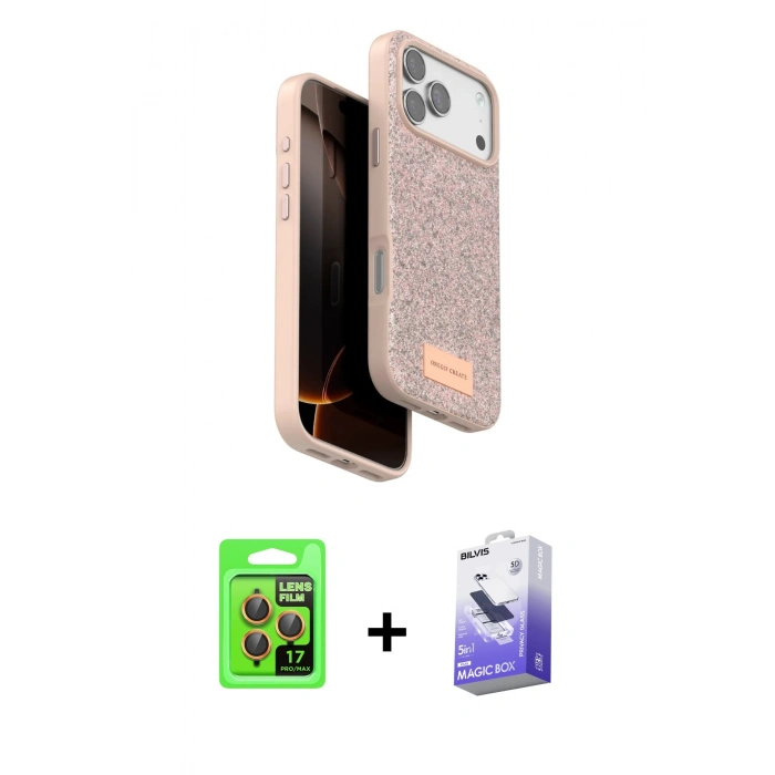 MARSİLYAN™- iPhone 17 Pro Kılıf Vadi Klasik Serisi - Siyah Bilvis 5in1 5D Magic Hayalet Cam Ekran Koruyucu + Raze Metal Kamera Lens - TU