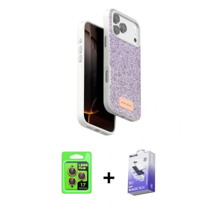 MARSİLYAN™- iPhone 17 Pro Kılıf Vadi Klasik Serisi - Siyah Bilvis 5in1 5D Magic Hayalet Cam Ekran Koruyucu + Raze Metal Kamera Lens - TU