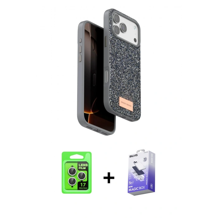 MARSİLYAN™- iPhone 17 Pro Kılıf Vadi Klasik Serisi - Siyah Bilvis 5in1 5D Magic Hayalet Cam Ekran Koruyucu + Raze Metal Kamera Lens - GS