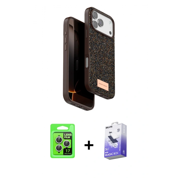 MARSİLYAN™- iPhone 17 Pro Kılıf Vadi Klasik Serisi - Siyah Bilvis 5in1 5D Magic Hayalet Cam Ekran Koruyucu + Raze Metal Kamera Lens - GS