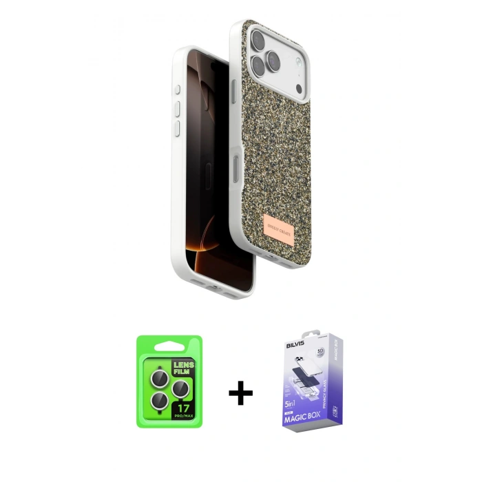 MARSİLYAN™- iPhone 17 Pro Kılıf Vadi Klasik Serisi - Siyah Bilvis 5in1 5D Magic Hayalet Cam Ekran Koruyucu + Raze Metal Kamera Lens - GS