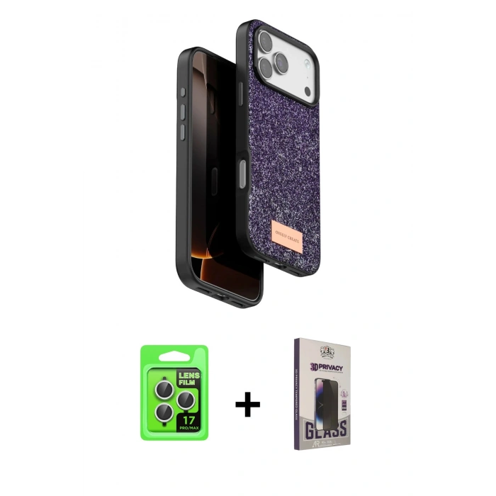 MARSİLYAN™- iPhone 17 Pro Kılıf Vadi Klasik Serisi - Siyah Bilvis Hayalet Cam Ekran Koruyucu + Raze Metal Kamera Lens - GS