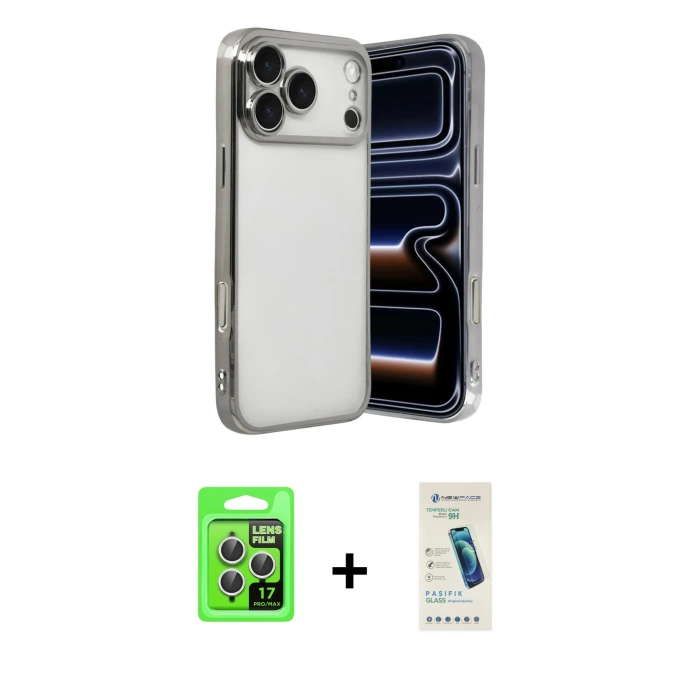 MARSİLYAN™- iPhone 17 Pro Kılıf Vadi Minimal - Şeffaf Pasifik Cam Ekran Koruyucu + Raze Metal Kamera Lens - GS