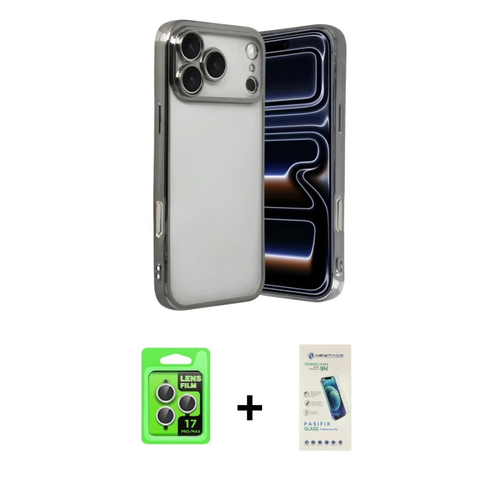 MARSİLYAN™- iPhone 17 Pro Kılıf Vadi Minimal - Şeffaf Pasifik Cam Ekran Koruyucu + Raze Metal Kamera Lens - GS