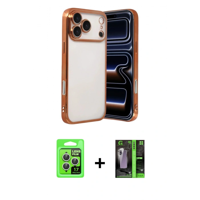 MARSİLYAN™- iPhone 17 Pro Kılıf Vadi Minimal - Siyah 360 Mat Full Body Arka Koruyucu + Raze Metal Kamera Lens - GS
