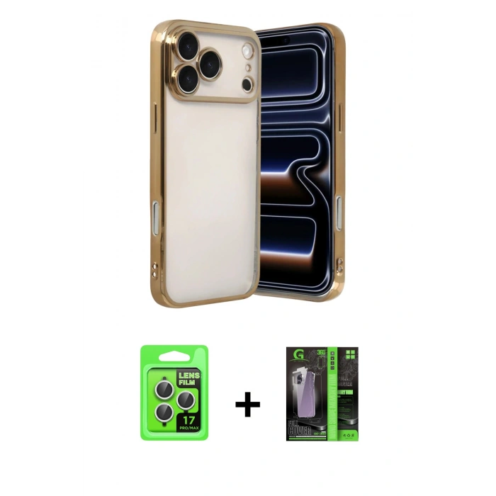 MARSİLYAN™- iPhone 17 Pro Kılıf Vadi Minimal - Siyah 360 Mat Full Body Arka Koruyucu + Raze Metal Kamera Lens - GS