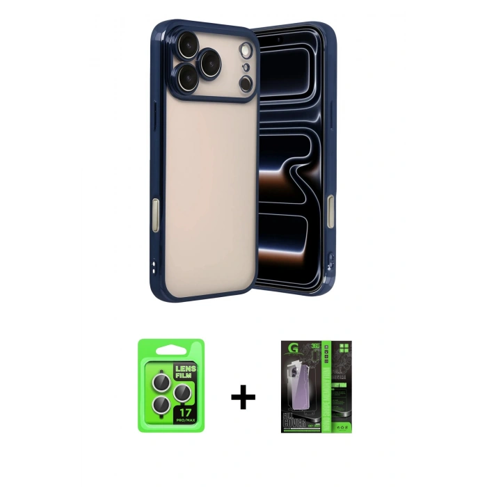 MARSİLYAN™- iPhone 17 Pro Kılıf Vadi Minimal - Siyah 360 Mat Full Body Arka Koruyucu + Raze Metal Kamera Lens - GS