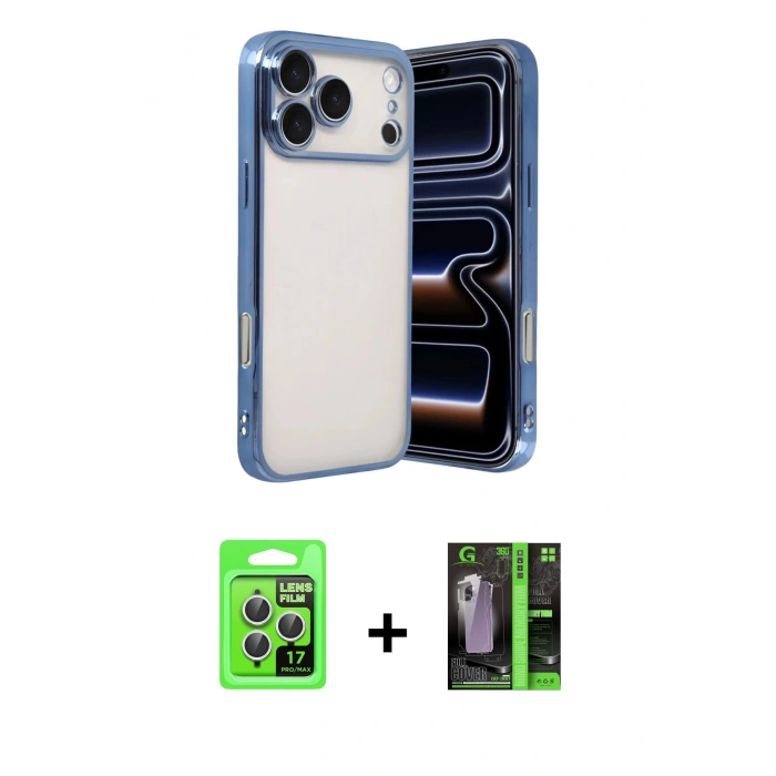 MARSİLYAN™- iPhone 17 Pro Kılıf Vadi Minimal - Siyah 360 Mat Full Body Arka Koruyucu + Raze Metal Kamera Lens - GS