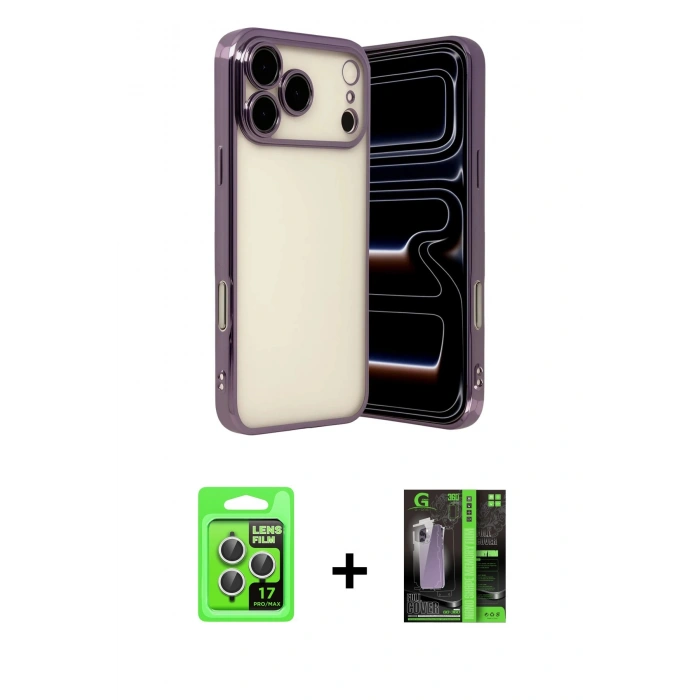 MARSİLYAN™- iPhone 17 Pro Kılıf Vadi Minimal - Siyah 360 Mat Full Body Arka Koruyucu + Raze Metal Kamera Lens - GS