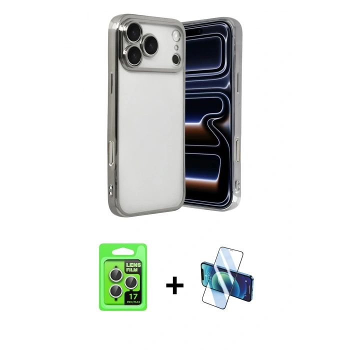 MARSİLYAN™- iPhone 17 Pro Kılıf Vadi Minimal - Siyah 3D Antistatik Seramik Nano Ekran Koruyucu + Raze Metal Kamera Lens - GS