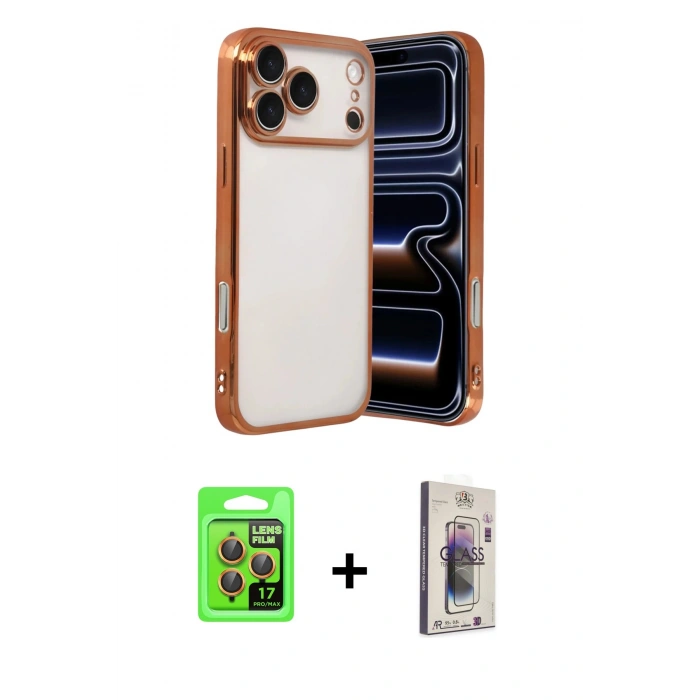 MARSİLYAN™- iPhone 17 Pro Kılıf Vadi Minimal - Siyah Bilvis 3D Cam Ekran Koruyucu + Raze Metal Kamera Lens - TU