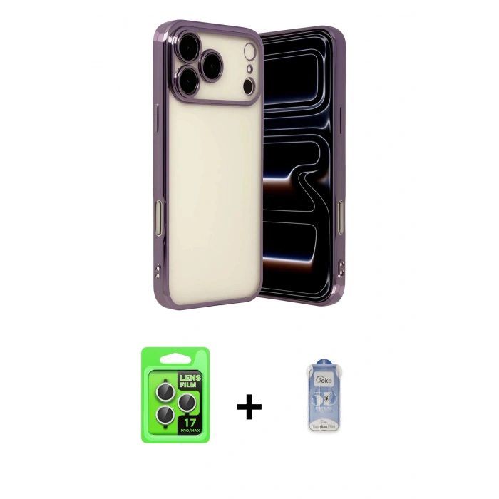 MARSİLYAN™- iPhone 17 Pro Kılıf Vadi Minimal - Siyah Joko Magic 5D Cam + Raze Metal Kamera Lens - GS