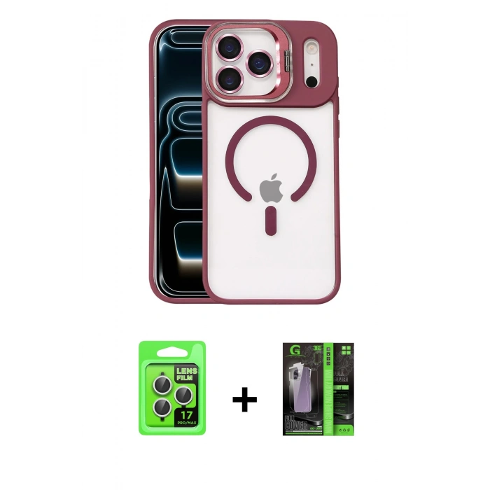 MARSİLYAN™- iPhone 17 Pro Kılıf Yadigar Asil Koleksiyonu - Şeffaf 360 Full Body Arka Koruyucu + Raze Metal Kamera Lens - GS