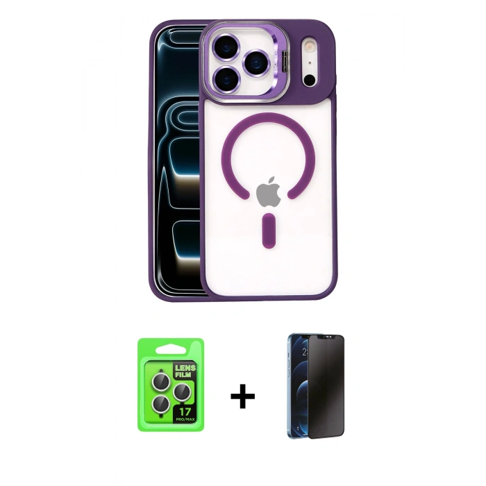 MARSİLYAN™- iPhone 17 Pro Kılıf Yadigar Asil Koleksiyonu - Siyah 3D Antistatik Hayalet Cam Ekran Koruyucu + Raze Metal Kamera Lens - GS