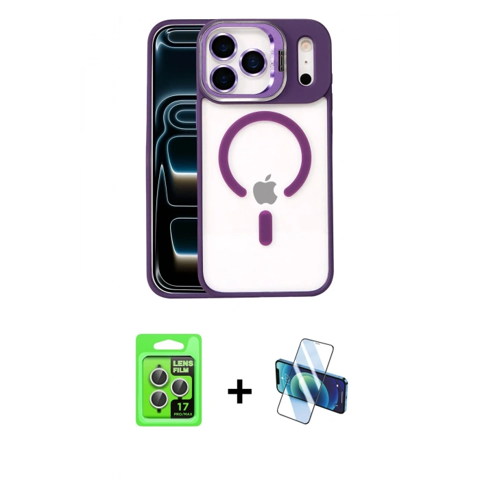 MARSİLYAN™- iPhone 17 Pro Kılıf Yadigar Asil Koleksiyonu - Siyah 3D Antistatik Seramik Nano Ekran Koruyucu + Raze Metal Kamera Lens - GS