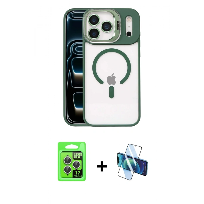 MARSİLYAN™- iPhone 17 Pro Kılıf Yadigar Asil Koleksiyonu - Siyah 3D Antistatik Seramik Nano Ekran Koruyucu + Raze Metal Kamera Lens - GS