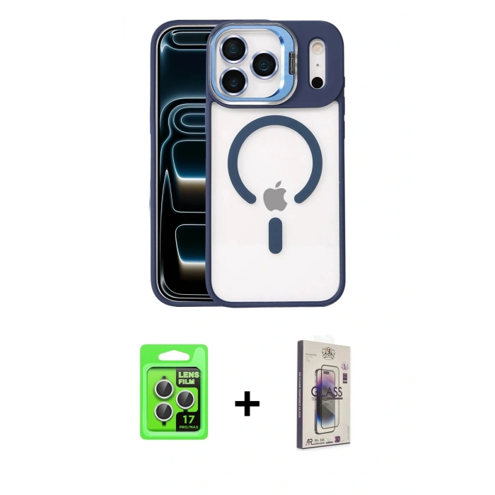 MARSİLYAN™- iPhone 17 Pro Kılıf Yadigar Asil Koleksiyonu - Siyah Bilvis 3D Cam Ekran Koruyucu + Raze Metal Kamera Lens - GS
