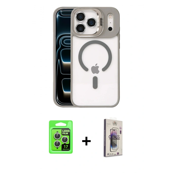 MARSİLYAN™- iPhone 17 Pro Kılıf Yadigar Asil Koleksiyonu - Siyah Bilvis 3D Cam Ekran Koruyucu + Raze Metal Kamera Lens - GS
