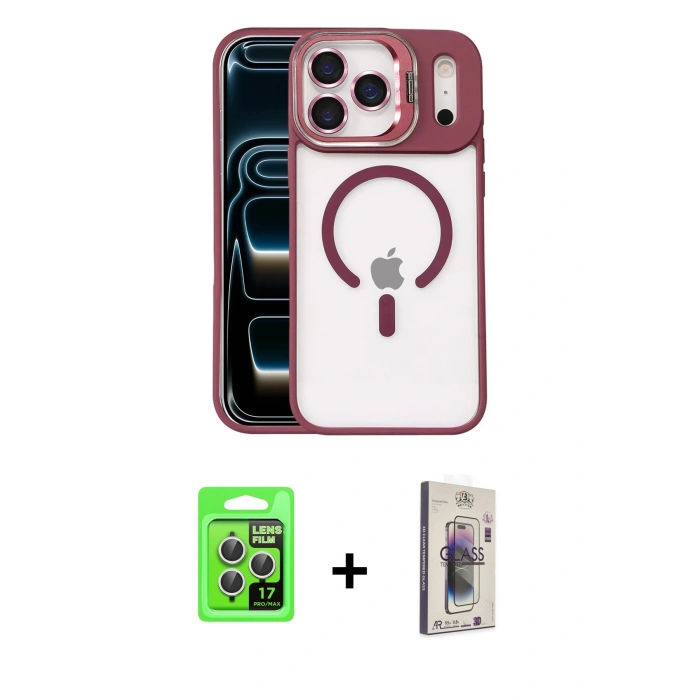 MARSİLYAN™- iPhone 17 Pro Kılıf Yadigar Asil Koleksiyonu - Siyah Bilvis 3D Cam Ekran Koruyucu + Raze Metal Kamera Lens - GS