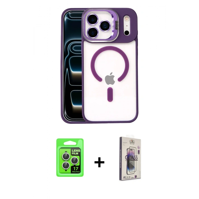 MARSİLYAN™- iPhone 17 Pro Kılıf Yadigar Asil Koleksiyonu - Siyah Bilvis 3D Cam Ekran Koruyucu + Raze Metal Kamera Lens - GS