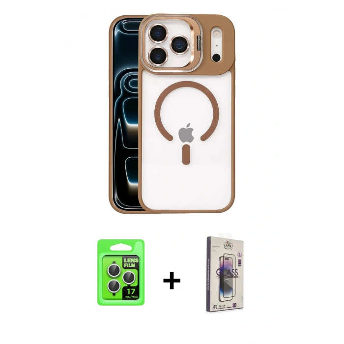 MARSİLYAN™- iPhone 17 Pro Kılıf Yadigar Asil Koleksiyonu - Siyah Bilvis 3D Cam Ekran Koruyucu + Raze Metal Kamera Lens - GS