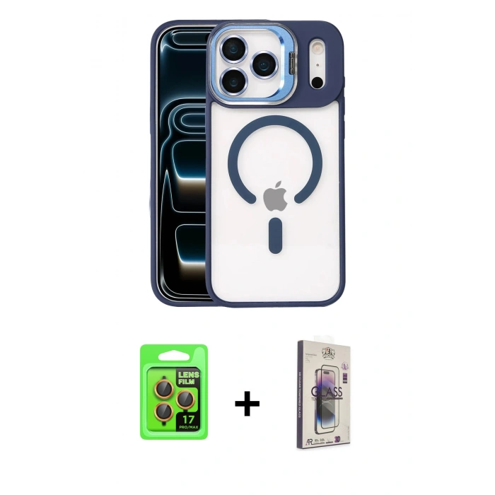 MARSİLYAN™- iPhone 17 Pro Kılıf Yadigar Asil Koleksiyonu - Siyah Bilvis 3D Cam Ekran Koruyucu + Raze Metal Kamera Lens - TU